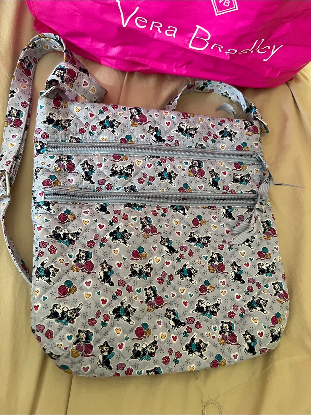 Vera Bradley Figaro Light Gray Triple Zip Crossbody